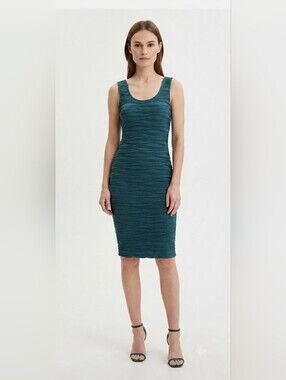 Hot Gal Dress Textured Sleeveless Teal Size Large